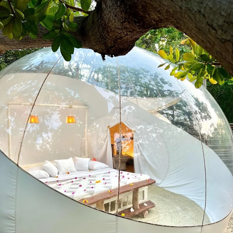 The bubble lit up at night